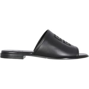 Givenchy Slippers & Mules - Open Toe Black Leather Flat Mules in zwart