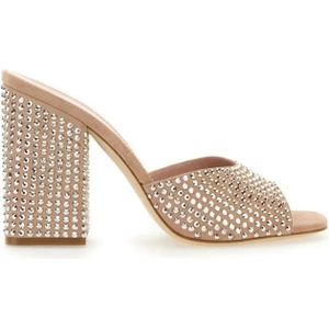 Paris Texas Slippers & Mules - Mule Holly Anja Suede And Crystal Block Heel Mules in beige