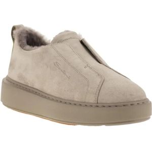 Santoni Low-Top Sneakers - Slip-On Suede Sneakers With Fur in bruin