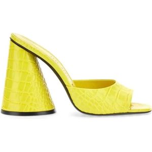 The Attico Slippers & Mules - Crocodile-Embossed Yellow Leather Mules in goud