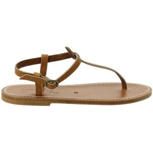 BB ST. TROPEZ Sandalen - Brown Leather Thong Sandal With Ankle Strap in rood