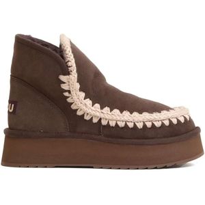 Mou Boots - Mini Eskimo Platform Boots With Crochet Detailing in bruin