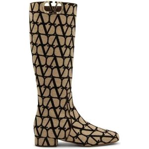 Valentino Garavani Boots - Canvas Logo Boots in beige
