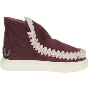 Mou Boots - Burgundy Suede Ankle Boots With Whipstitch Detaili in rood