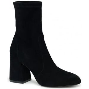 Stuart Weitzman Boots - Sf414 Black Suede Flareblock 85 Stretch Bootie in zwart