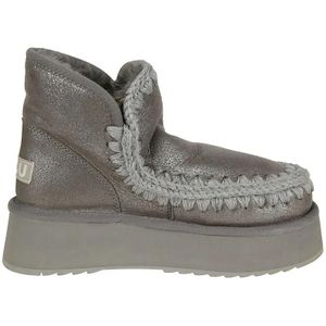 Mou Boots - Metallic Textured Ankle Boots With Plush Lining in grijs
