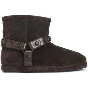 Balenciaga Boots - Ankle-Length Dark Brown Suede Boots With Metal Stu in zwart