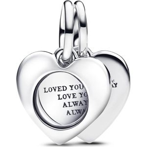 Pandora Charms - Engravable heart double dangle in silver