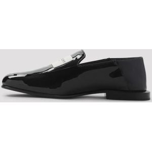 - Black Calf Leather Label Loafer in zwart