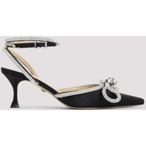 Mach&Mach Hoge hakken - Double Bow 65 Black Silk Pumps in zwart