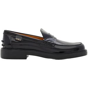 - Polished Leather Loafers With Rounded Toe in zwart