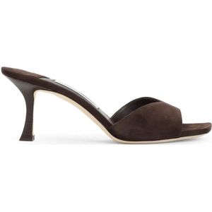 Jimmy Choo Sandalen - Brown Suede Slippers With 7Cm Heel And Open Toe in bruin