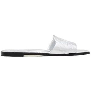 Alexander McQueen Sandalen - Flat Leather Slide Sandal in zilver