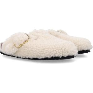 - Boston Big Buckle Teddy Shearling Slip-On Shoes in beige
