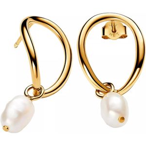Pandora Oorbellen - 14k Gold-plated drop earrings with baroque treated in white