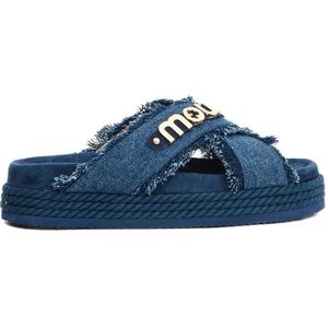 Mou Sandalen - Denim Cross-Strap Sandals With Rubber Platform Sol in blauw