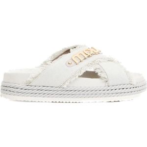 Mou Sandalen - Cross-Strap Canvas Sandals With Frayed Edges in wit