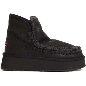 Mou Boots - Mini Eskimo Platform Boots With Crochet Stitch Det in zwart