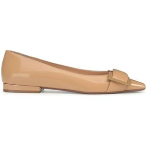 - Leather Ballerina Flats With Glossy Finish And Dec in bruin