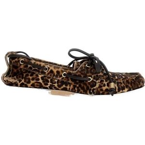 - Leopard-Print Pony Skin Boat Moccasin With Rubber in bruin