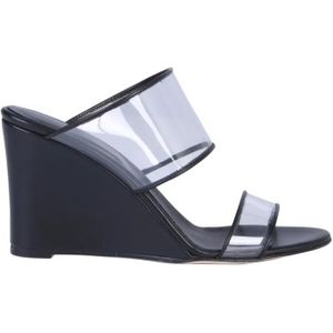 Paris Texas Sandalen - Open-Toe Wedge Sandals With Transparent Plexi Stra in zwart