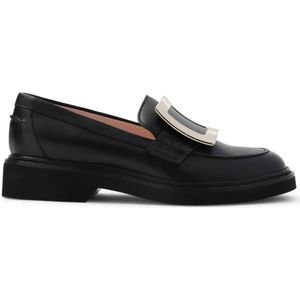 - Leather Loafers With Decorative Buckle in zwart