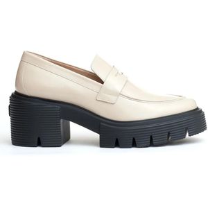 - Beige Leather Moccasin Rubber Sole in beige