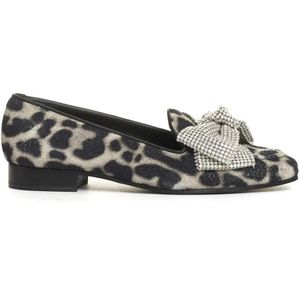 - Bow Moccasin Rhinestone And Leopard Print in zwart