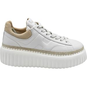 Hogan Low-Top Sneakers - Ivory Brown Lace-Up Sneakers With Textured Sole in beige