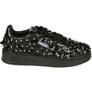 Autry Low-Top Sneakers - Sparkling Black Low-Top Sneakers With Sequin Detai in zwart