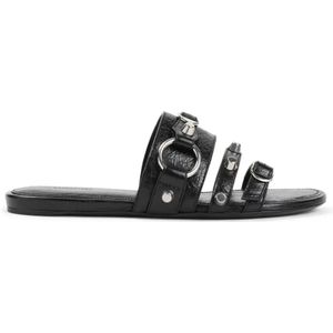 Balenciaga Sandalen - Flat Black Lambskin Sandals With Metallic Accents in zwart