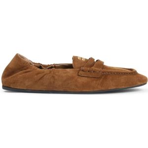 - Brown Suede Lamb Leather Loafers in bruin