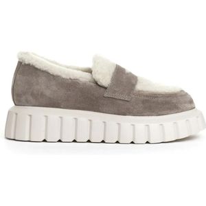 - Taupe Suede Moccasin With Eco-Fur Accents in beige