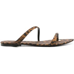 Saint Laurent Sandalen - Pointed Toe Leopard Print Flat Sandals in bruin