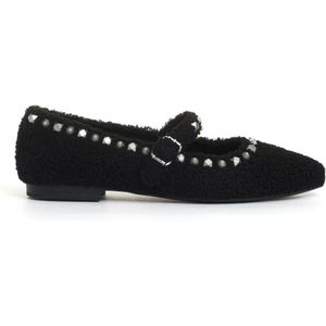 - Ballerina Ecofur Ballet Flats With Ankle Strap And in zwart
