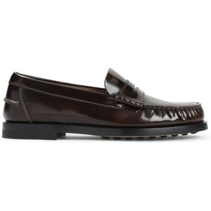 - Brown Calf Leather Loafers With Penny Strap in zwart