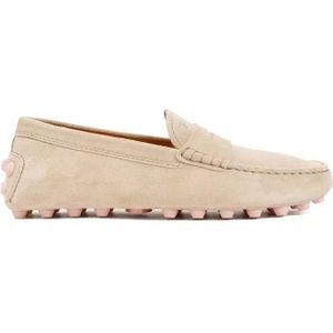 - Natural Beige Suede Leather Loafers in beige