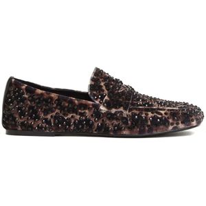 - Leopard-Print Velvet Moccasins With Strass Embelli in bruin
