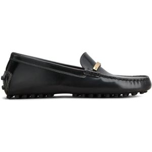 - Polished Black Leather Loafers in zwart