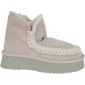 Mou Boots - Plush Sheep Skin Ankle Boots With Whipstitch Detai in grijs