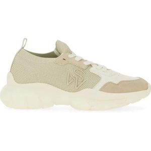 Stuart Weitzman Low-Top Sneakers - Textured Mesh And Leather Sneakers With Chunky Sol in wit