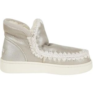 Mou Boots - Metallic-Finish Ankle Boots With Whipstitch Detail in beige