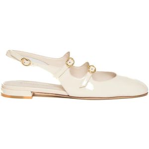 - White Patent Slingback Shoes With Double Strap in wit