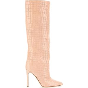 Paris Texas Boots - Knee-High Leather Boots With Glossy Crocodile Fini in roze