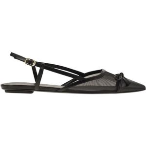 Stuart Weitzman Sandalen - Kitty - Leather And Transparent Fabric Slingback in zwart