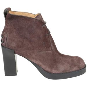Tod's Boots - Brown Suede Ankle Boots With High Block Heel And L in bruin