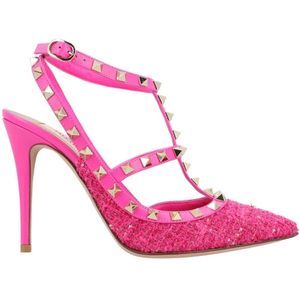 Valentino Garavani Hoge hakken - Caged 100 Tweed & Leather Pump Pink in roze