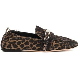 - Calf Leather Loafer With Leopard Print And Decorat in bruin