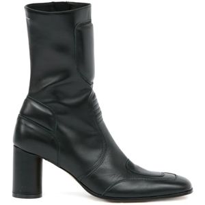 MM6 Maison Margiela Boots - Black Leather Ankle Boots in zwart