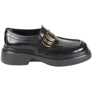 - Rounded Toe Black Loafers With Buckle Detail in zwart